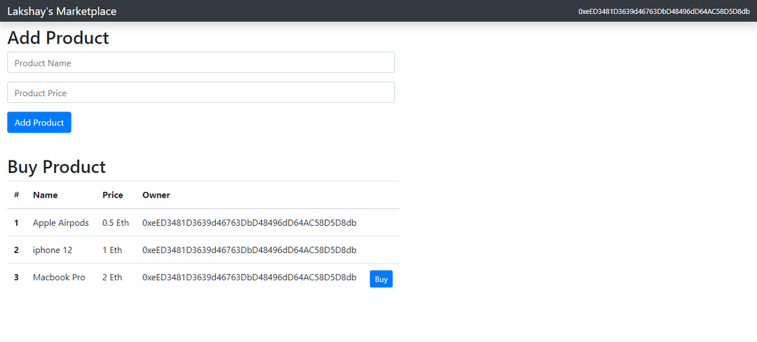 Ethereum Marketplace Dapp.
